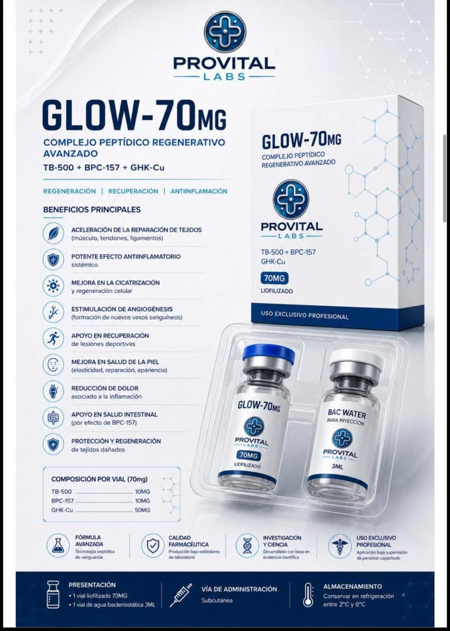 GLOW-70mg Provital Labs | 4 Péptidos Farmacéuticos — Un Vial Lo Repara Todo